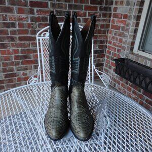 TEXAS Boot Vintage Men's Green Black Snake Skin Leather Western Boots Size 7D